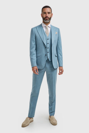 James - Men's Light Blue 3 Piece Textured Suit