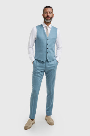 James - Men's Light Blue Textured Waistcoat