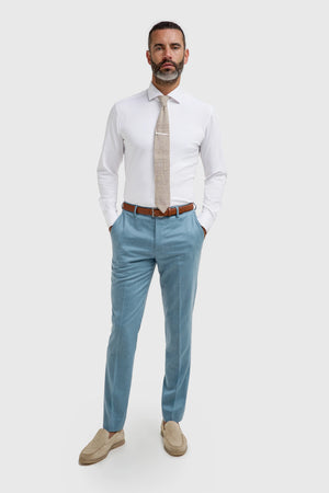 James - Men's Light Blue Textured Trousers