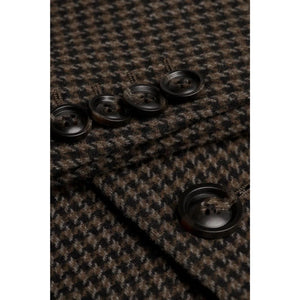 Pearson - Men's Brown Wool Blend Houndstooth Tweed Overcoat-TruClothing