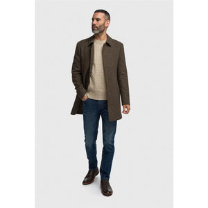 Pearson - Men's Brown Wool Blend Houndstooth Tweed Overcoat-TruClothing