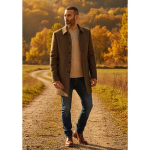 Pearson - Men's Brown Wool Blend Houndstooth Tweed Overcoat-TruClothing