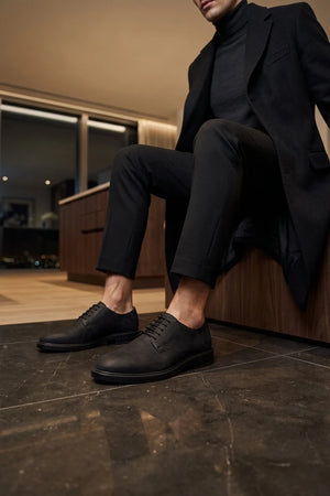 Pedro - Men's Black Suede Matte Finish Lace-Up Derby Shoes