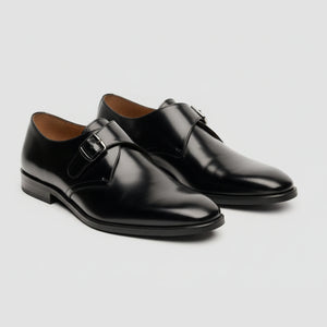 Romero - Men's Black Single Monk Strap Polished Shoes