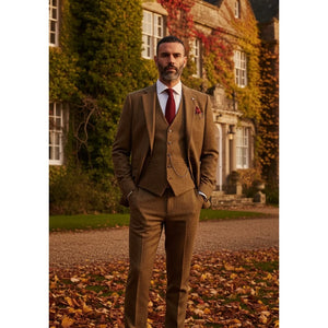 Thomas - Men’s Brown 3 Piece Wool Blend Tweed Suit-TruClothing