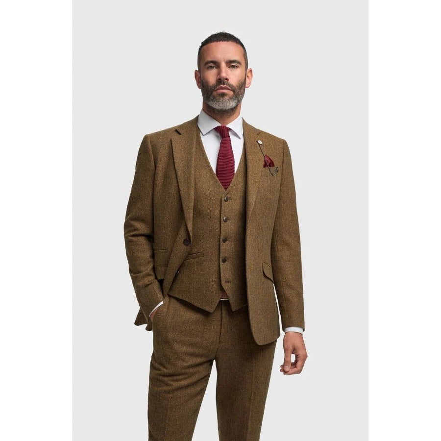 Thomas - Men’s Brown 3 Piece Wool Blend Tweed Suit-TruClothing