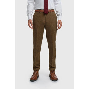 Thomas - Men's Brown Wool Blend Herringbone Tweed Trousers-TruClothing