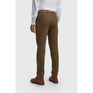 Thomas - Men's Brown Wool Blend Herringbone Tweed Trousers-TruClothing