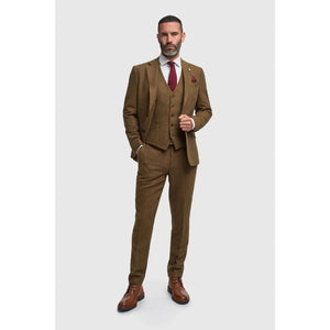 Thomas - Men’s Brown 3 Piece Wool Blend Tweed Suit-TruClothing