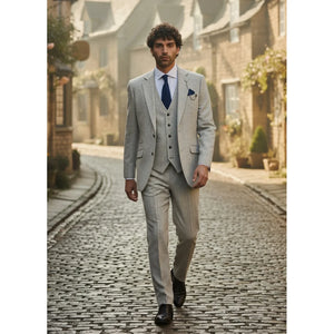 Thomas - Men’s Grey 3 Piece Wool Blend Tweed Suit-TruClothing