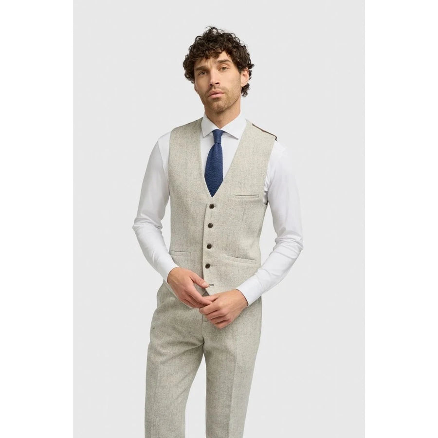 Thomas - Men's Grey Wool Blend Herringbone Tweed Waistcoat-TruClothing