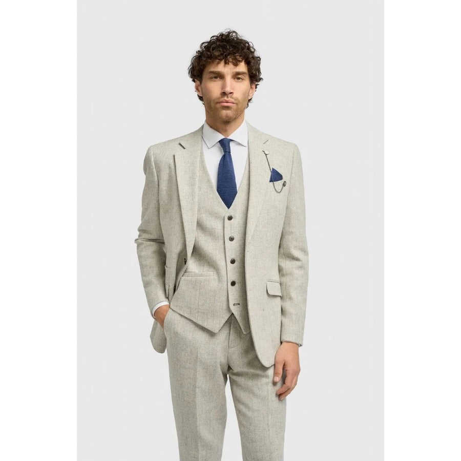 Thomas - Men's Grey Classic Herringbone Tweed Blazer-TruClothing