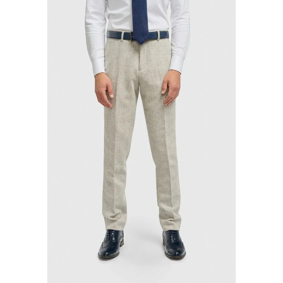 Thomas - Men's Grey Wool Blend Herringbone Tweed Trousers-TruClothing