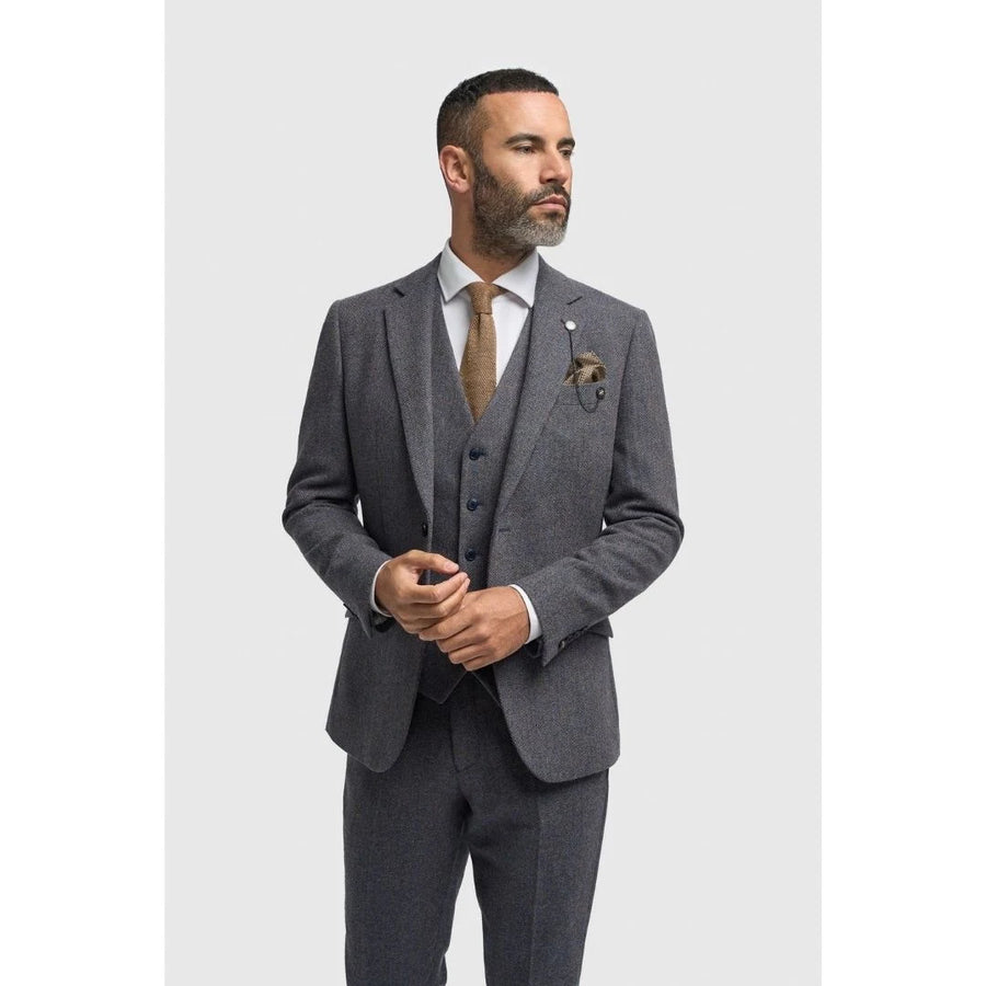 Thomas - Men's Navy Classic Herringbone Tweed Blazer-TruClothing