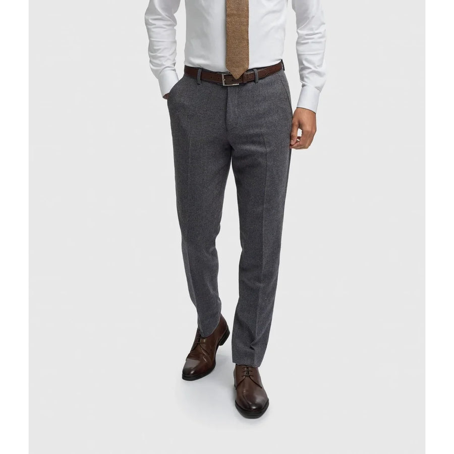 Thomas - Men's Navy Wool Blend Herringbone Tweed Trousers-TruClothing