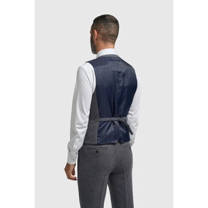 Thomas - Men's Navy Wool Blend Herringbone Tweed Waistcoat-TruClothing