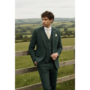 Thomas - Men’s Olive Green 3 Piece Wool Blend Tweed Suit-TruClothing