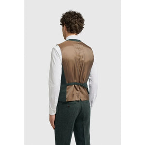 Thomas - Men's Olive Wool Blend Herringbone Tweed Waistcoat-TruClothing