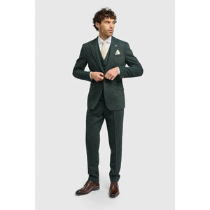 Thomas - Men’s Olive Green 3 Piece Wool Blend Tweed Suit-TruClothing