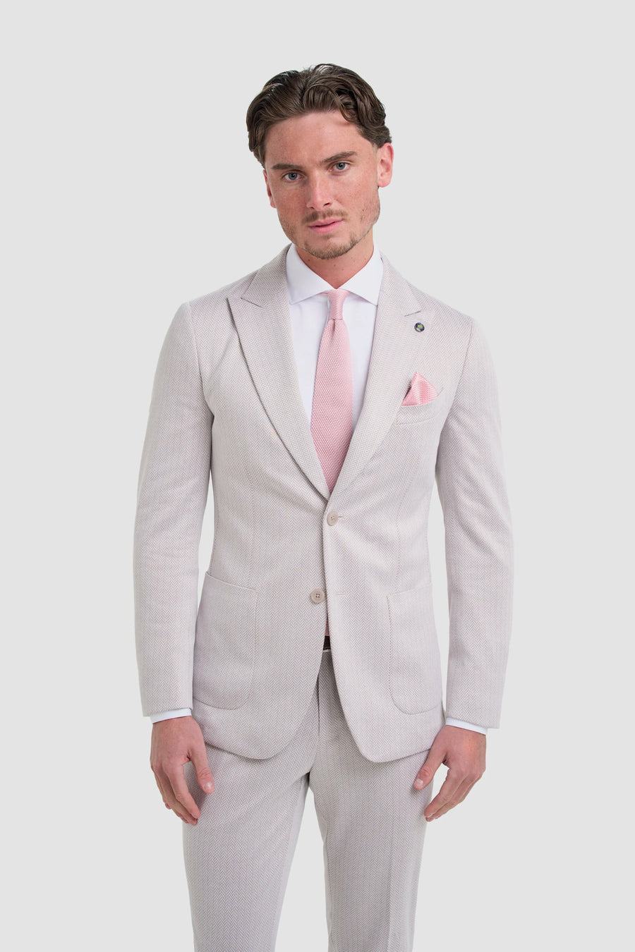 Vasco - Men's Beige 2 Piece Herringbone Suit