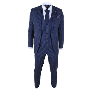 IM43 - Men's Classic Pinstripe 3 Piece Navy Blue Suit-TruClothing