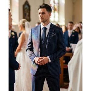 IM43 - Men's Classic Pinstripe 3 Piece Navy Blue Suit-TruClothing