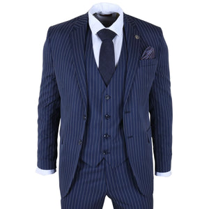 IM43 - Men's Classic Pinstripe 3 Piece Navy Blue Suit-TruClothing