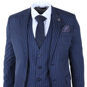 IM43 - Men's Classic Pinstripe 3 Piece Navy Blue Suit-TruClothing