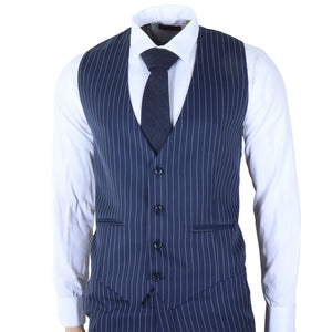 IM43 - Men's Classic Pinstripe 3 Piece Navy Blue Suit-TruClothing