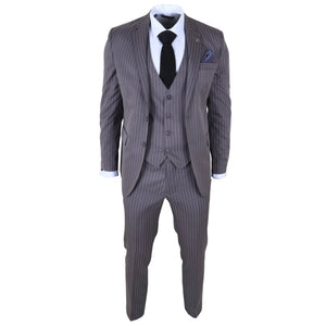 IM44 - Men's Classic Pinstripe 3 Piece Grey Suit-TruClothing