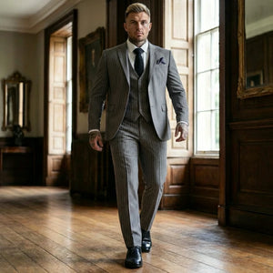 IM44 - Men's Classic Pinstripe 3 Piece Grey Suit-TruClothing