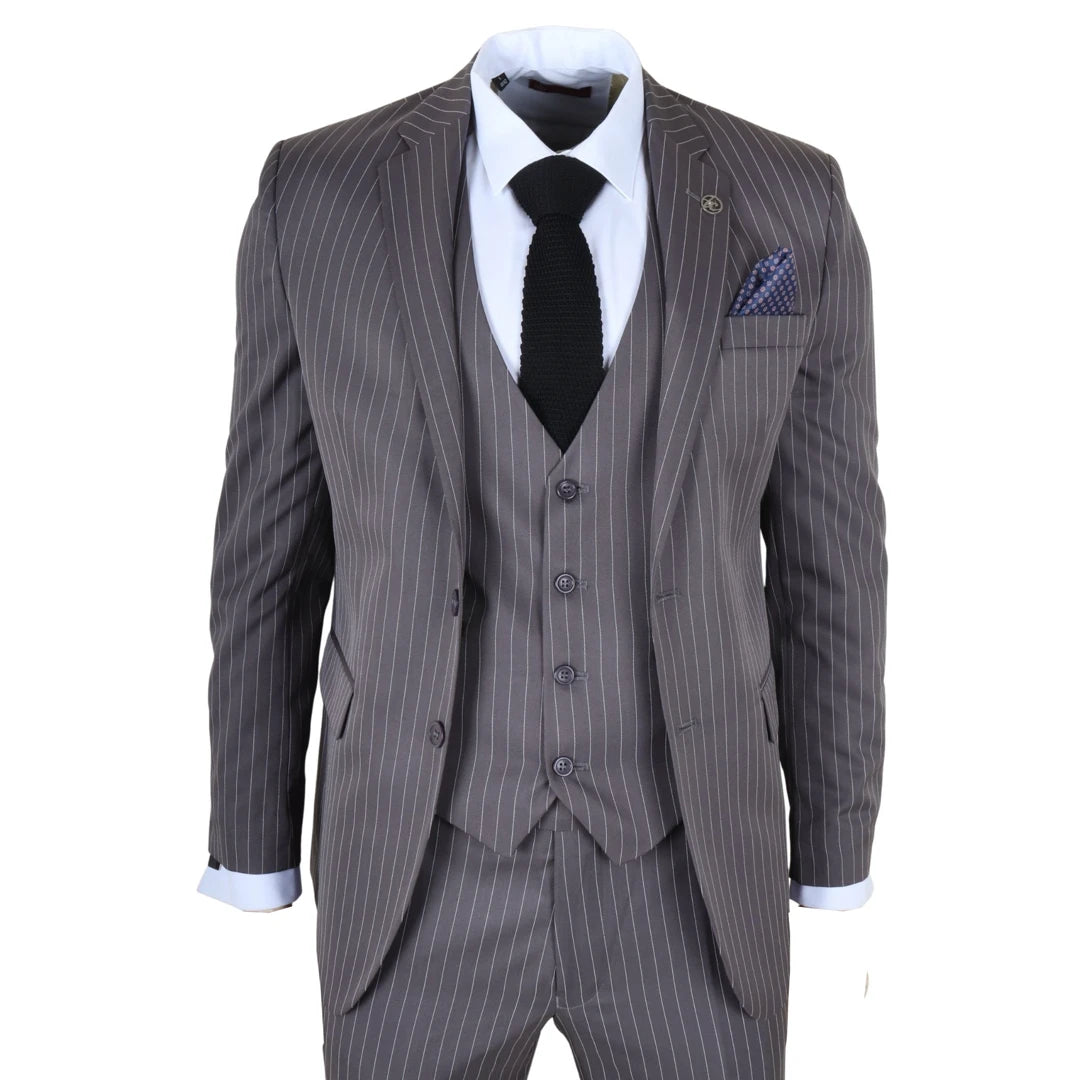 IM44 - Men's Classic Pinstripe 3 Piece Grey Suit-TruClothing