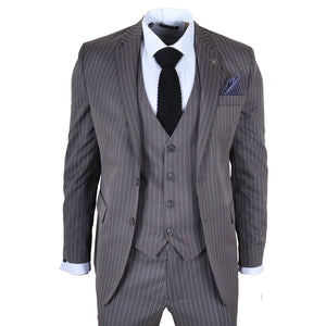 IM44 - Men's Classic Pinstripe 3 Piece Grey Suit-TruClothing