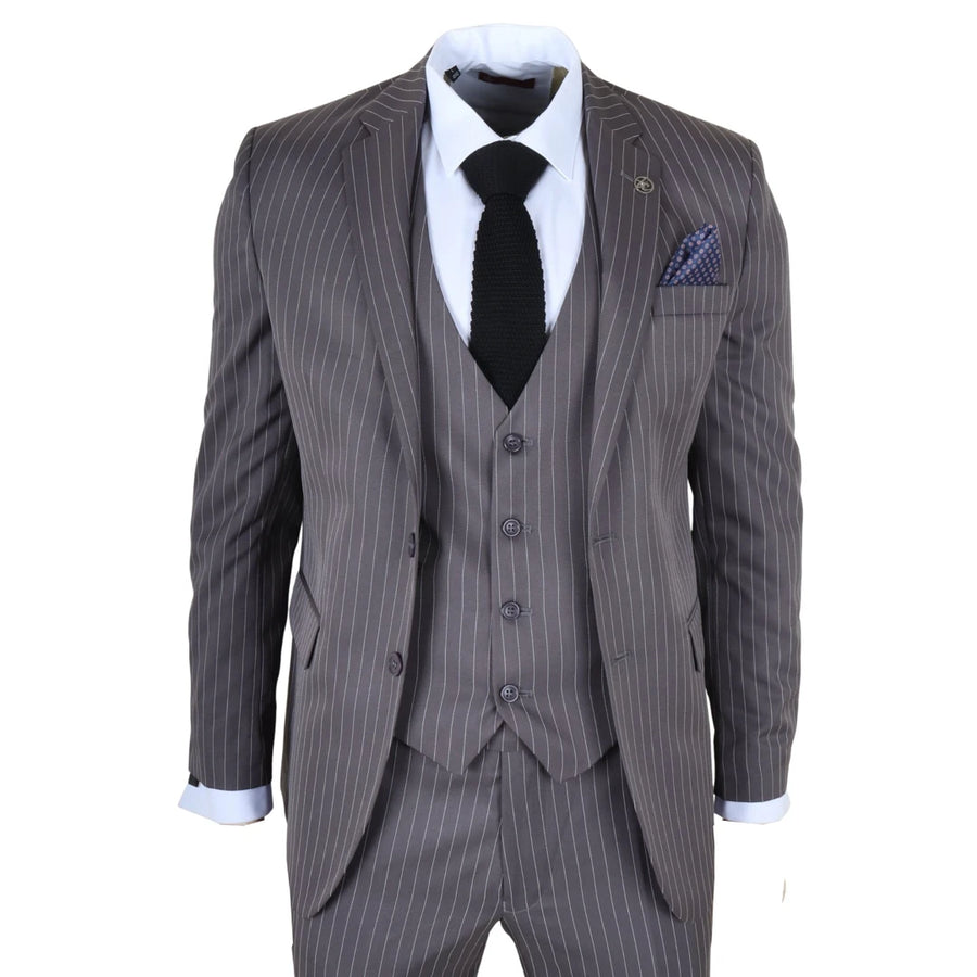 IM44 - Men's Classic Pinstripe 3 Piece Grey Suit-TruClothing