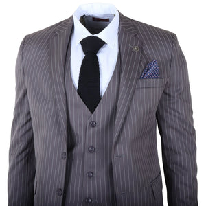 IM44 - Men's Classic Pinstripe 3 Piece Grey Suit-TruClothing