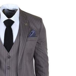 IM44 - Men's Classic Pinstripe 3 Piece Grey Suit-TruClothing