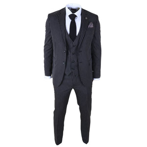 IM45 - Men's Classic Pinstripe 3 Piece Black Suit-TruClothing