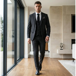 IM45 - Men's Classic Pinstripe 3 Piece Black Suit-TruClothing