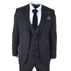 IM45 - Men's Classic Pinstripe 3 Piece Black Suit-TruClothing