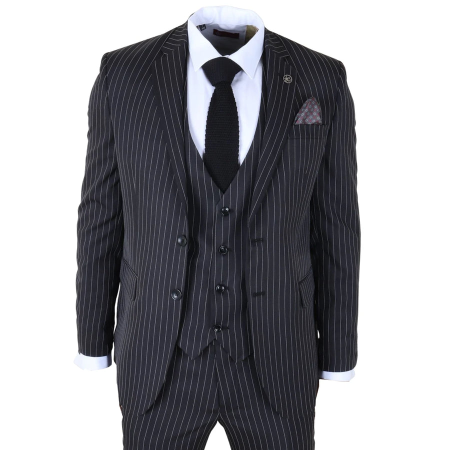 IM45 - Men's Classic Pinstripe 3 Piece Black Suit-TruClothing