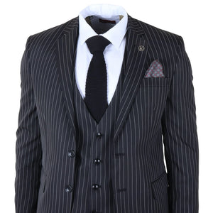 IM45 - Men's Classic Pinstripe 3 Piece Black Suit-TruClothing