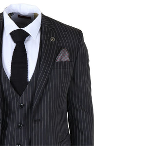 IM45 - Men's Classic Pinstripe 3 Piece Black Suit-TruClothing