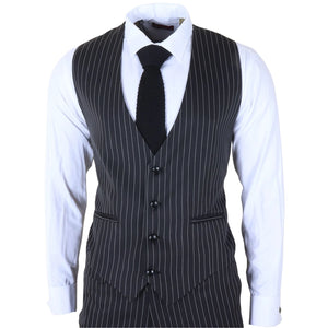 IM45 - Men's Classic Pinstripe 3 Piece Black Suit-TruClothing
