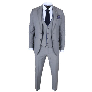 IM47 - Men's 3 Piece Grey Tailored Fit Suit-TruClothing