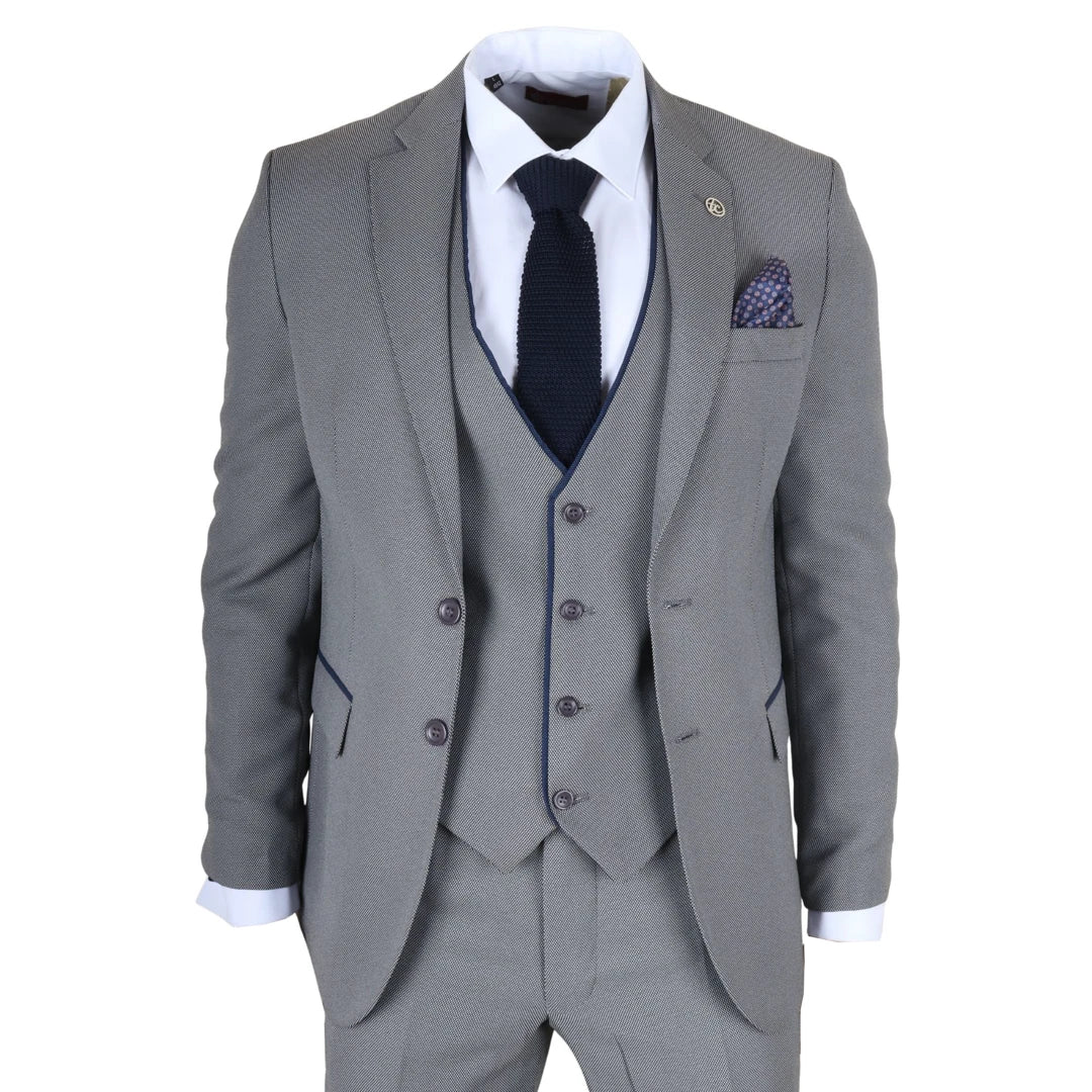 IM47 - Men's 3 Piece Grey Tailored Fit Suit-TruClothing