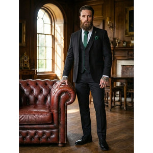 IM48 - Men's 3 Piece Black Tailored Fit Suit-TruClothing