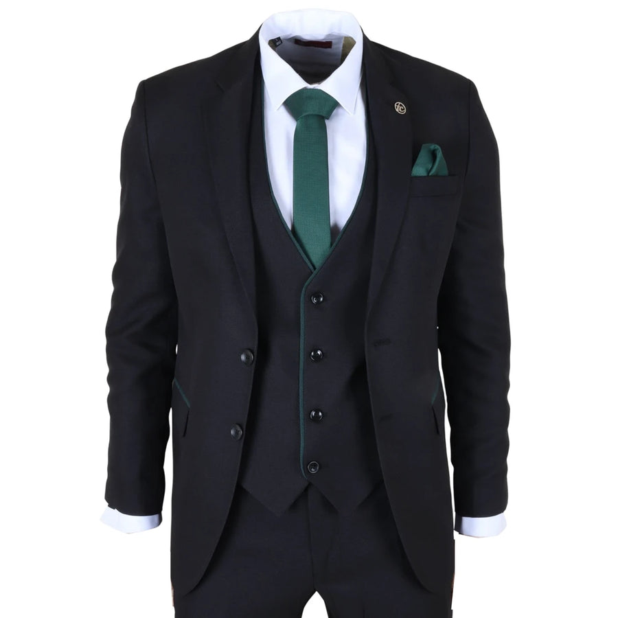 IM48 - Men's 3 Piece Black Tailored Fit Suit-TruClothing