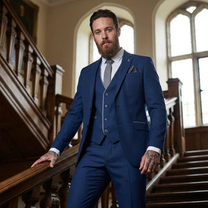 IM49 - Men's 3 Piece Blue Tailored Fit Suit-TruClothing