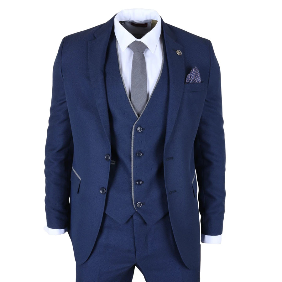 IM49 - Men's 3 Piece Blue Tailored Fit Suit-TruClothing