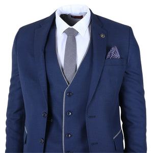 IM49 - Men's 3 Piece Blue Tailored Fit Suit-TruClothing